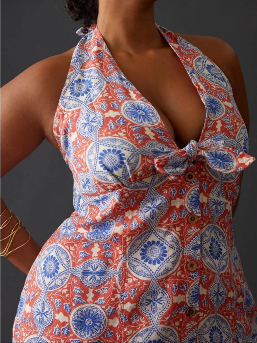 Anthropologie Maeve Tie Front Printed Halter Mini Dress NWT - Picture 2 of 9